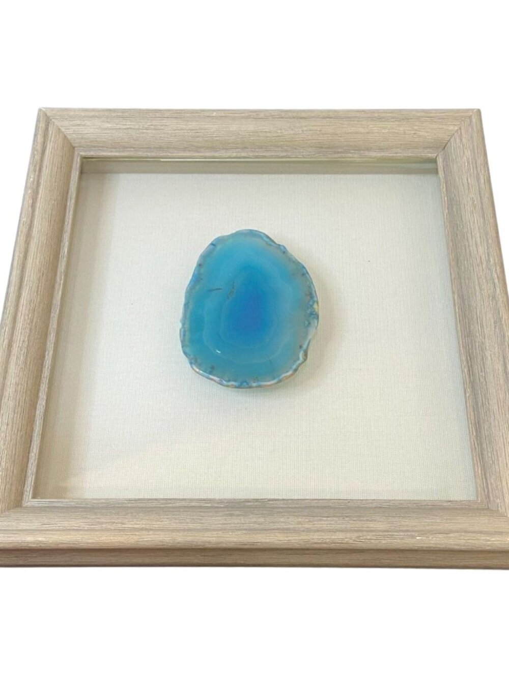VTG Teal Blue Agate Slice Shadow Box Frame Wall Decor Glass 8.5” Square